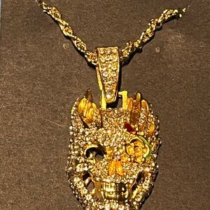 Gold Ornate Skull Jewelry Pendant Necklace